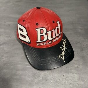 Vintage Dale Earnhardt Budweiser Hat Leather Red Black Jeff Hamilton Racing READ